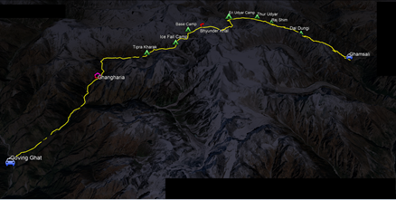 route map for Bhyundar Khal Trek
