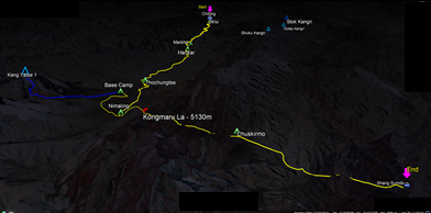 route map for Kang Yatse 2 Trek