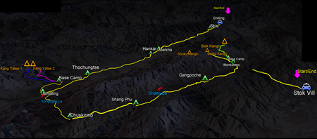 route map for Stok Kangri - Golep Kangri - Kang Yatse 2