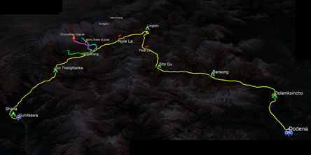 route map for Chomolhari Base Camp Trek