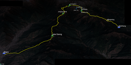 route map for Druk Path Trek