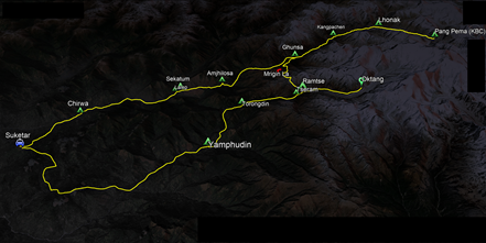 route map for Kanchenjunga Base Camp Trek