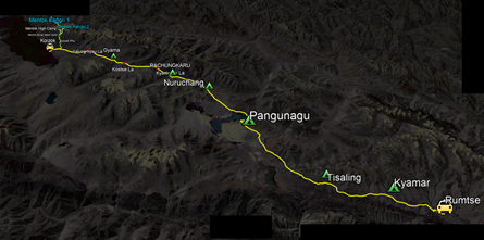 route map for Mentok Kangri Rumtse Tsomoriri Trek