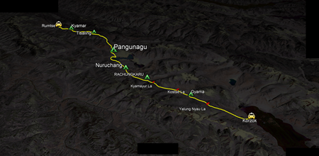 route map for Rumtse Tsomoriri Trek