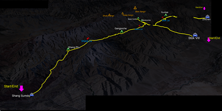 route map for Shang La - Matho La Trek