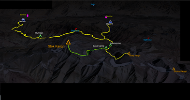 route map for Stok Kangri Golep Kangri Trek
