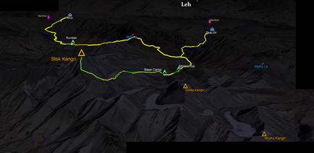 route map for Stok Kangri Trek