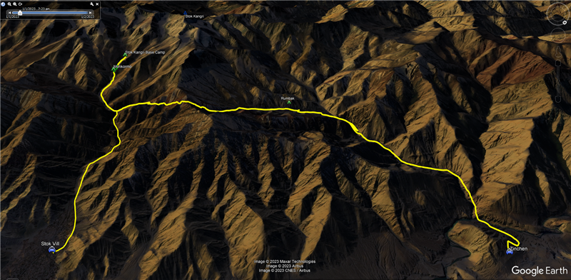 route map for Stok Kangri Base Camp Trek