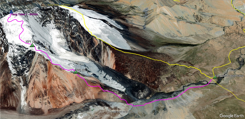 route map for Kang Yatse 1 And 2 Climbing Expedition