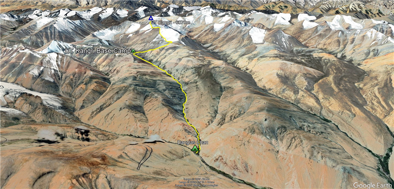 route map for UT Kangri Climbing Expedition