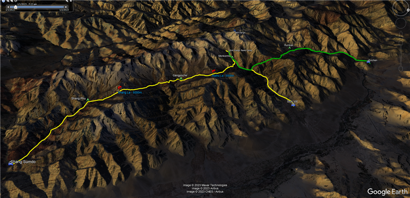 route map for Shang La - Matho La Trek