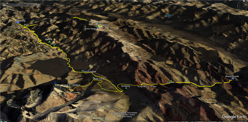 route map for Kang Yatse 2 Peak Climbing Expedition