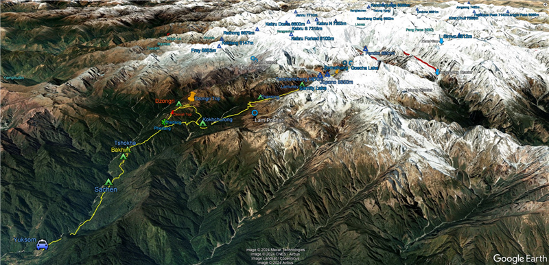 route map for Goecha La Trek