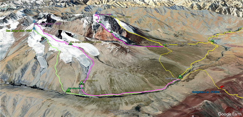 route map for Kang Yatse 2 - Dzo Jongo West Twin Summit Trek