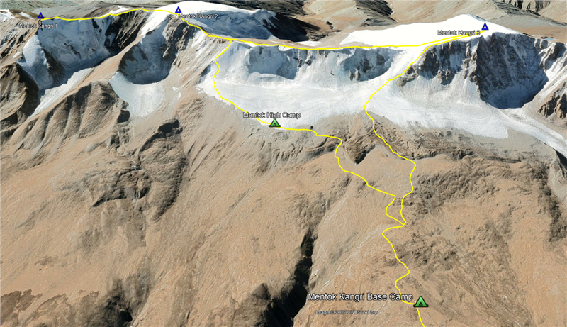 route map for Mentok Kangri 2 And 3 Climbing Expedition