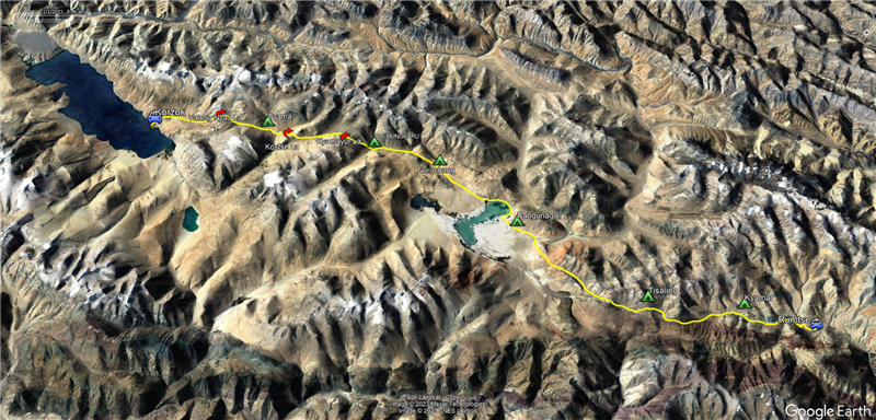 route map for Rumtse Tsomoriri Trek